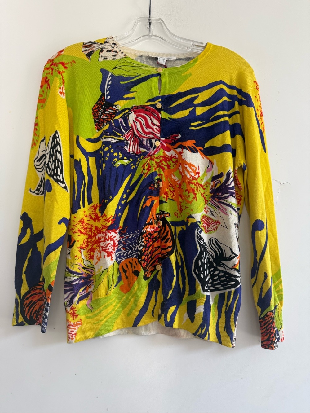 Balla Valentina Silk Cashmere Cardigan Sz 10 Tropical Fish Aquatic Marine Italy